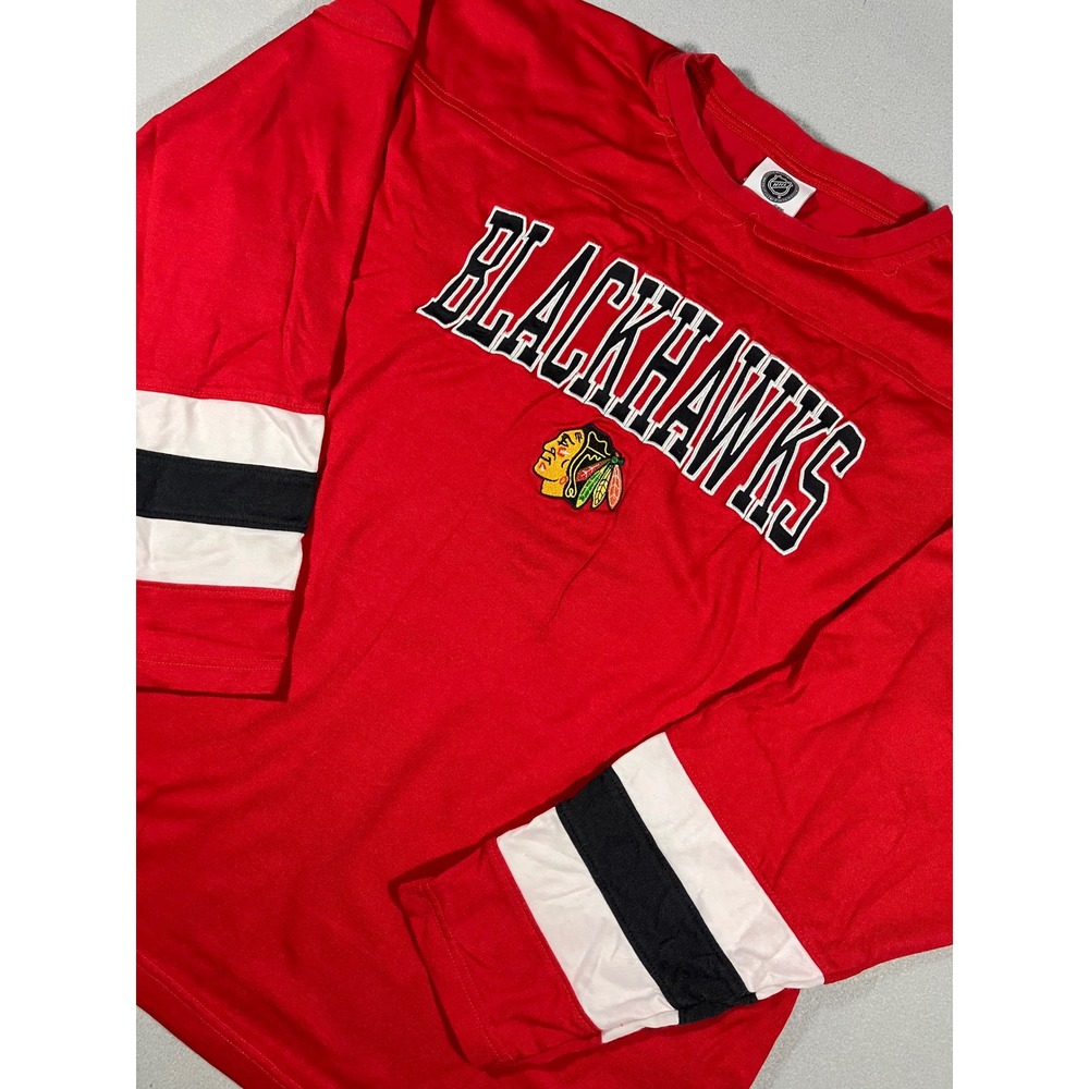 NHL Chicago Blackhawks Mens L Sportswear Red Long Sleeve Jersey Shirt Embroidery